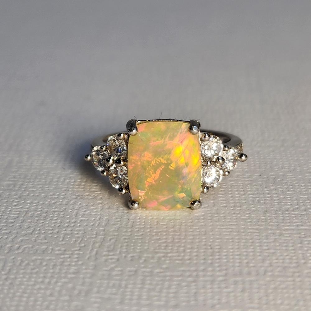 Rule Them All!  2.05ct NATURAL Fiery Ethiopian Opal & Zircon 925 Ring Sz 7 VTG - Picture 6 of 15